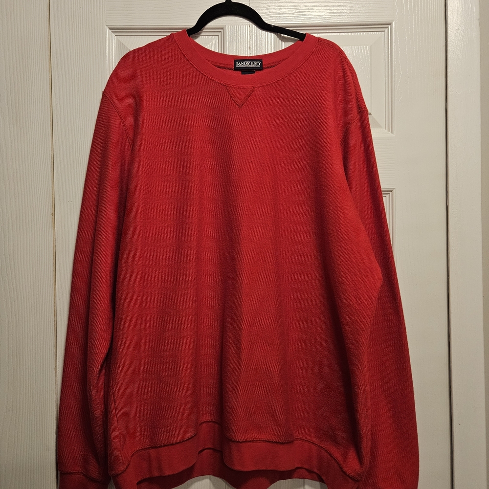 Lands' End Men's Cotton Waffle Crewneck Sweatshirt Classic Red XL